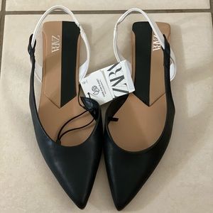NWT Zara Black and White Slingback Ballerina